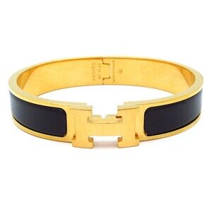 Hermès Clic H Bangle Gold Black Hardware Patent Leather